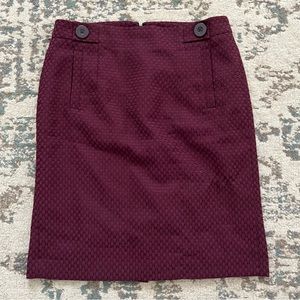 Ann Taylor Burgundy Cotton Weave pencil skirt with Button Details